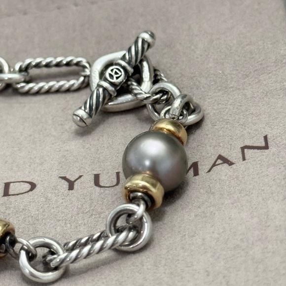 David Yurman .925 18K Gold Tahitian Pearl Figaro Chain Bracelet - Picture 4 of 12